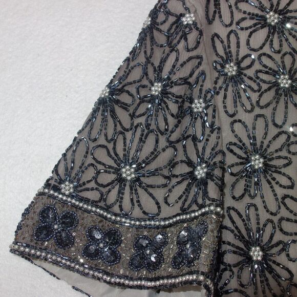 Vintage 100% Silk Papell Boutique Evening Black Silver Beaded Sequin Top MED - Picture 6 of 9